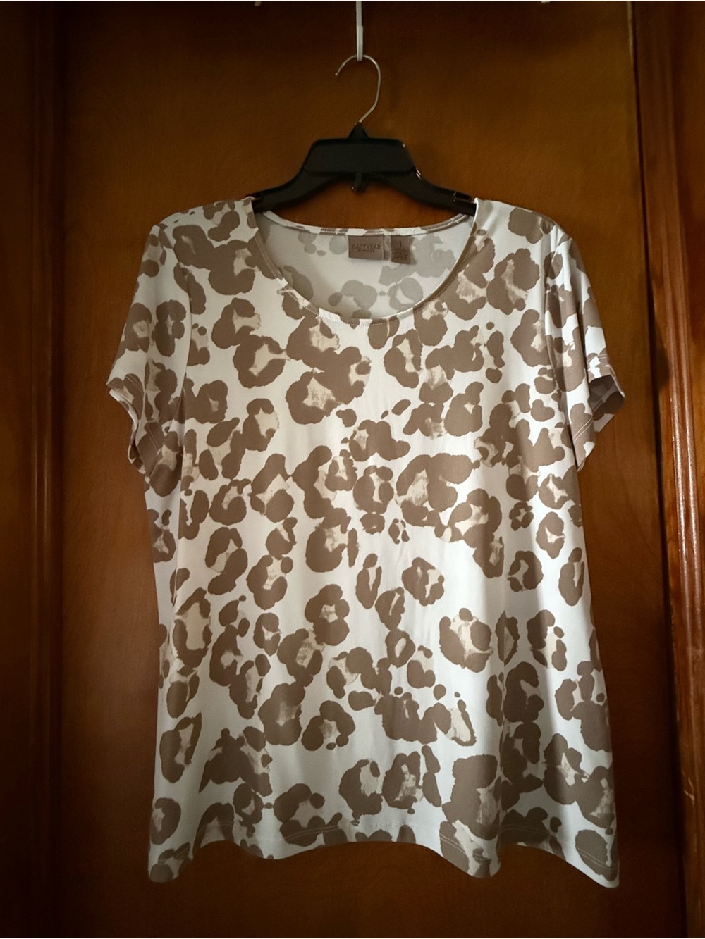 Chico's Short Sleeve Animal-Print Tee in White and Beige